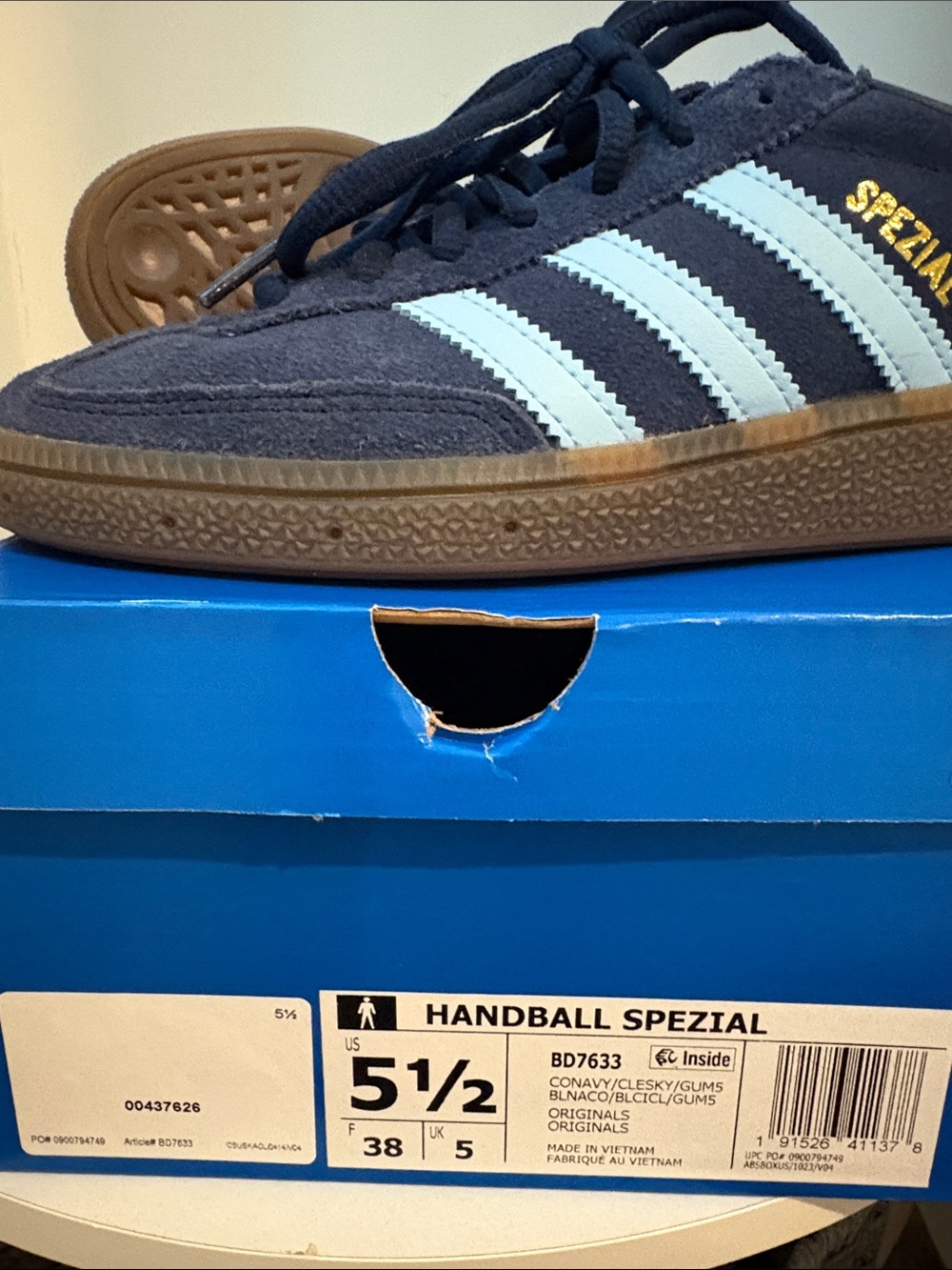 adidas Spezial Suede Sneakers in Navy and White with Gum Sole - Picture 2 of 6